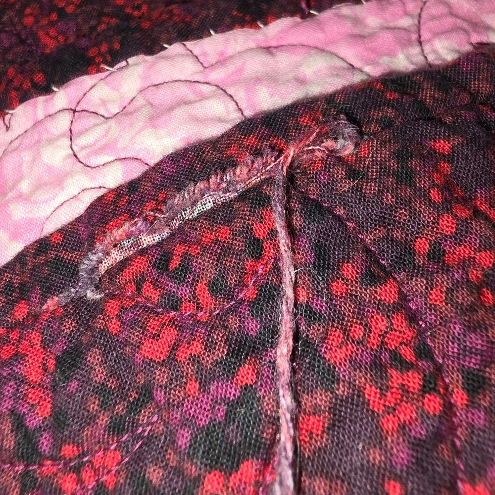 Handmade Patchwork Quilt Burgundy Pink Magenta Diagonal Pattern 68x55 Graduation